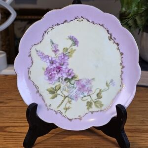 Vintage Limoges France Porcelain 7" Plate | Purple Floral & Scalloped Gold